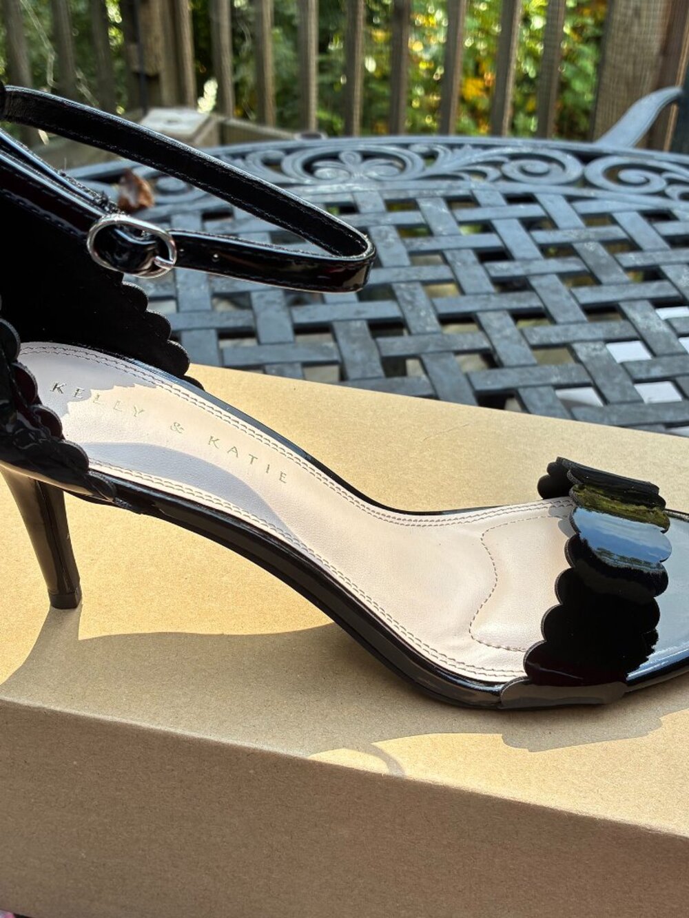 Black patent leather high heel sandal